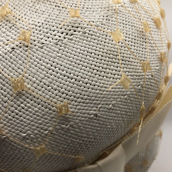 vintage Bucket Hat ivory straw with Yellow netting main image 12